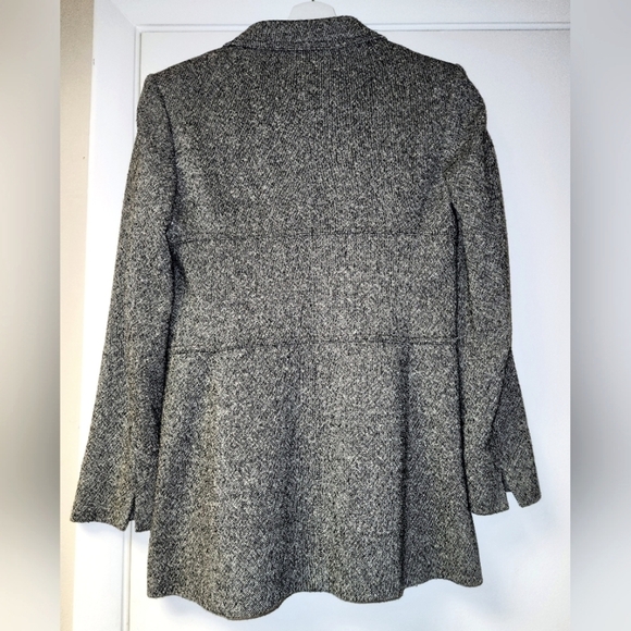 Express Vintage Stretch Black Grey White Tweed Wool Blend Blazer Jacket Size 3/4 - Picture 7 of 13